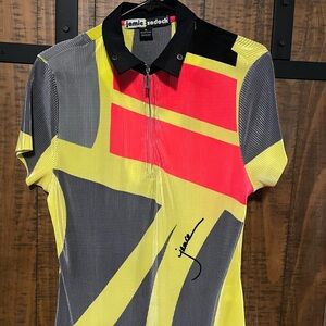 jamie sadock Yellow, Gray & Neon Pink Zip Polo